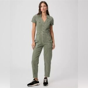 PAIGE, Alexis Olive Green Short-Sleeve Utility Jumpsuit